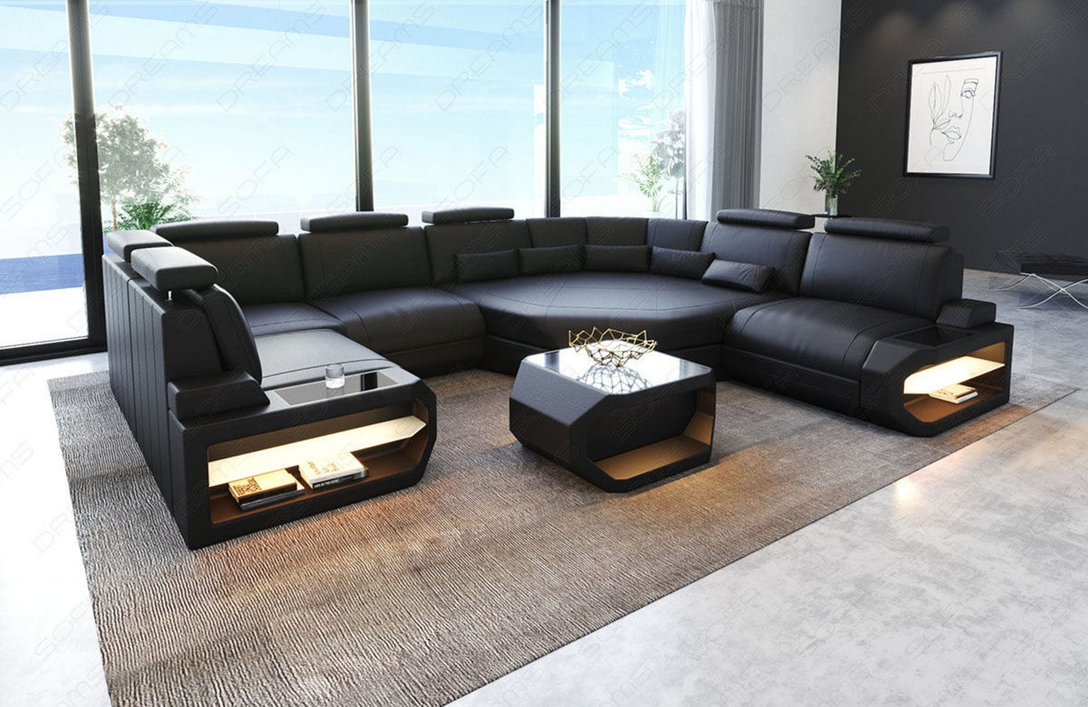 Leder Wohnlandschaft Asti Mini – Modern & Komfortabel schwarz