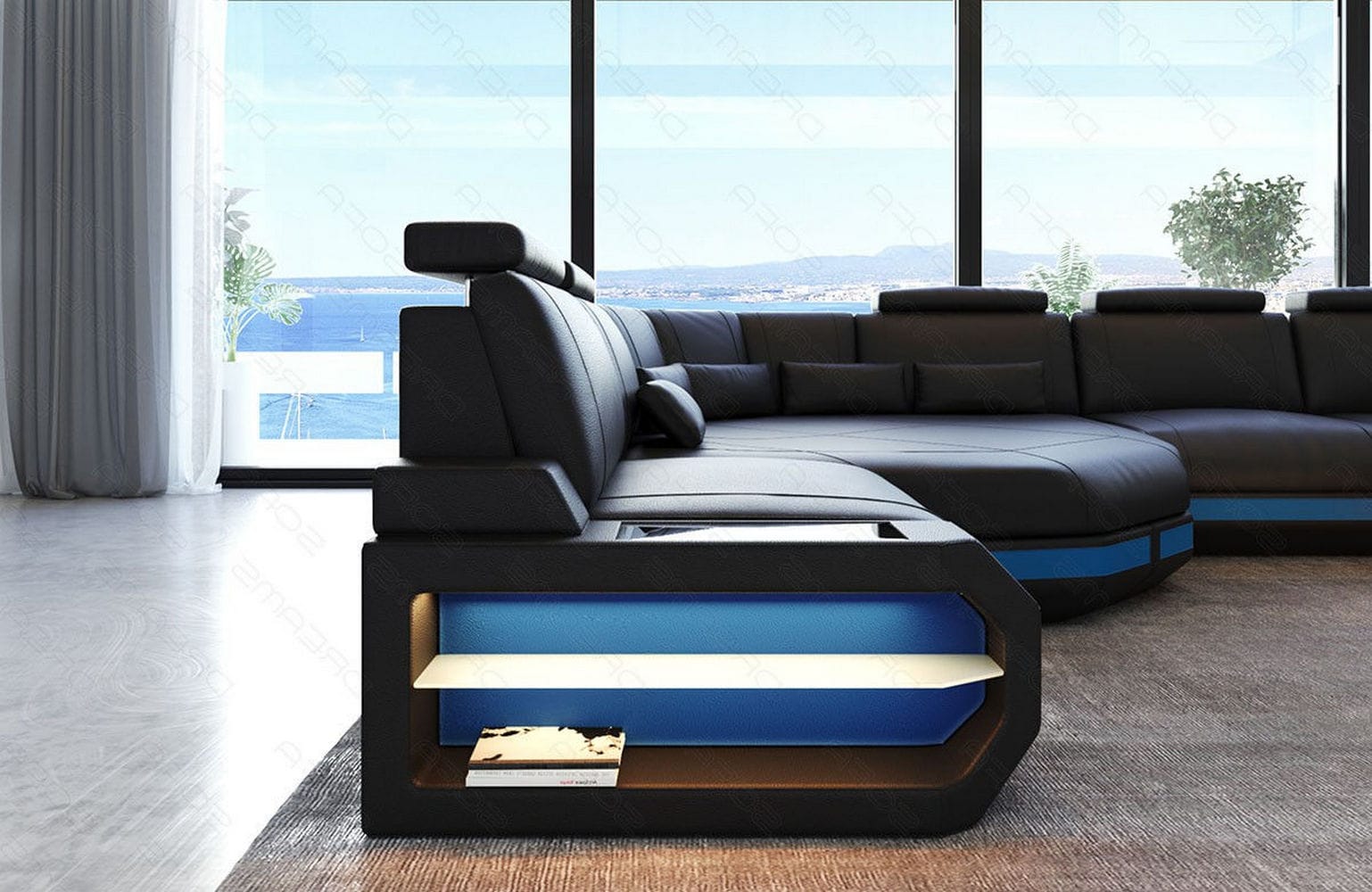 Leder Wohnlandschaft Asti Mini – Modern & Komfortabel schwarz-blau