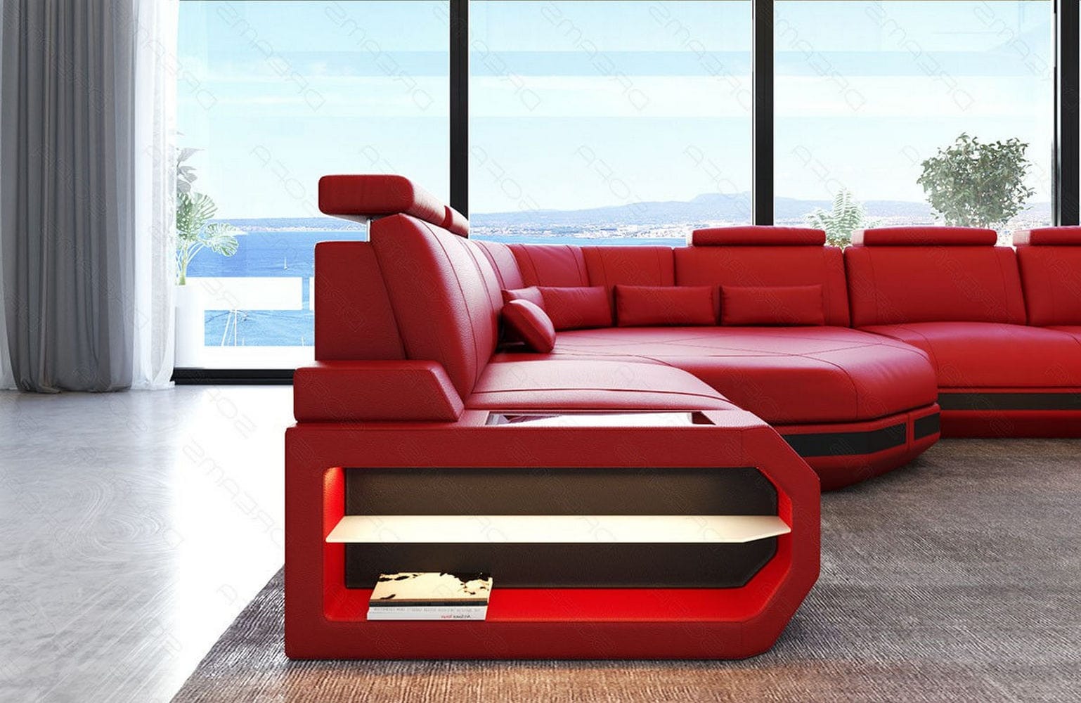 Leder Wohnlandschaft Asti Mini – Modern & Komfortabel rot-schwarz
