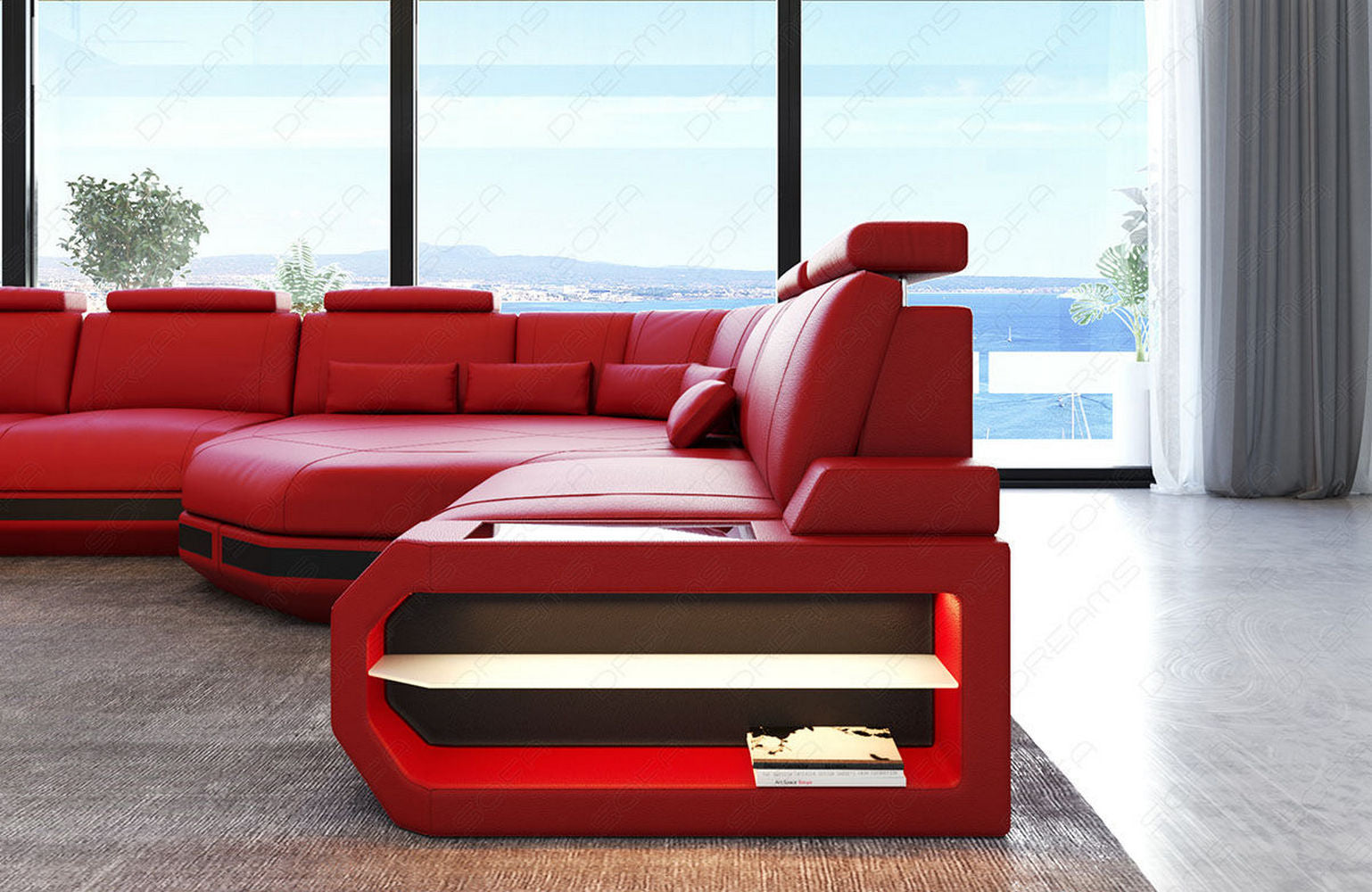 Leder Wohnlandschaft Asti Mini – Modern & Komfortabel rot-schwarz