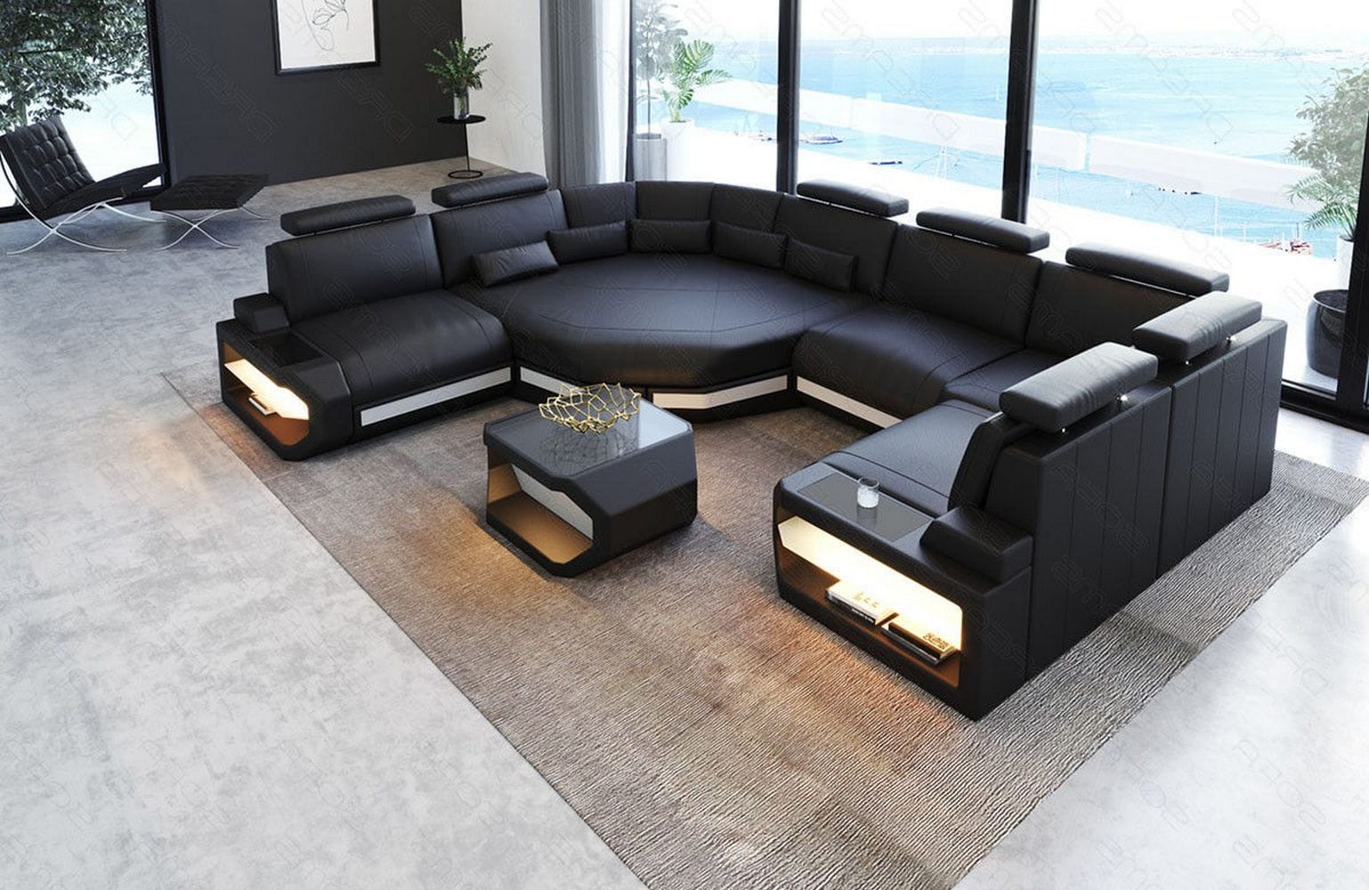 Leder Wohnlandschaft Asti Mini – Modern & Komfortabel schwarz-weiß
