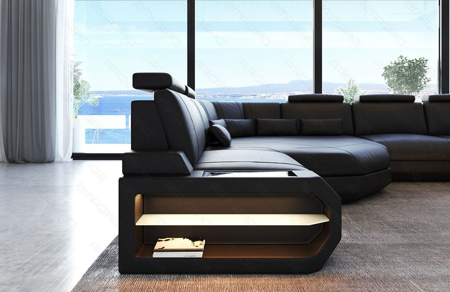 Leder Wohnlandschaft Asti Mini – Modern & Komfortabel schwarz