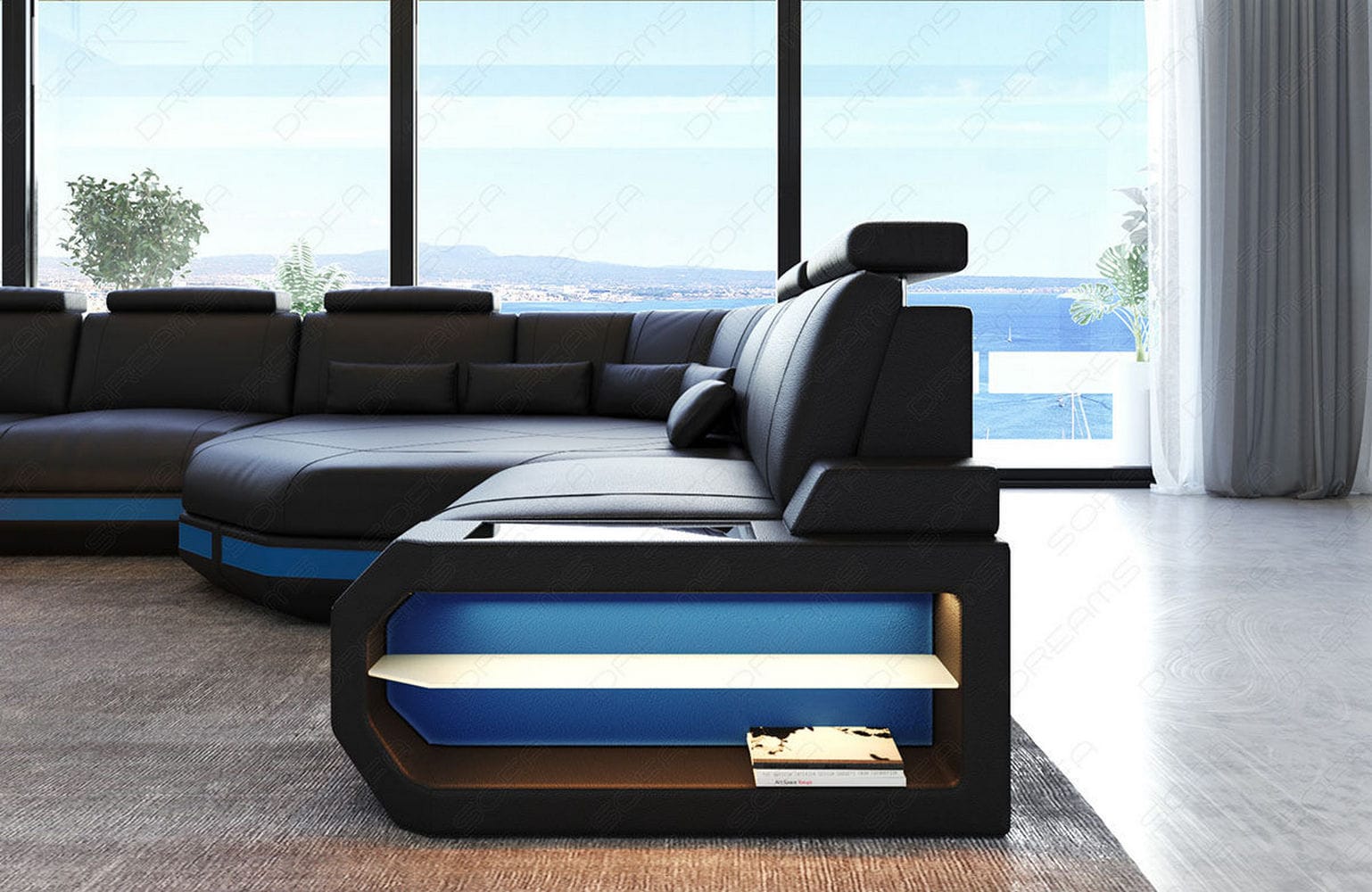 Leder Wohnlandschaft Asti Mini – Modern & Komfortabel schwarz-blau