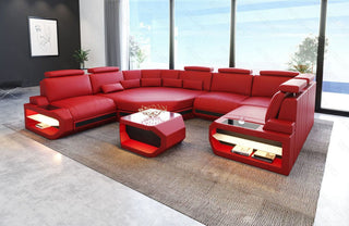 Mini Sofa Asti U-Form in Leder rot-schwarz