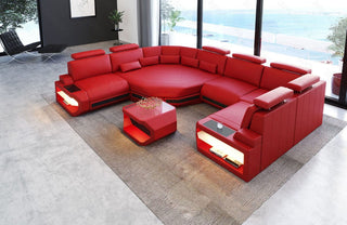 Mini Sofa Asti U-Form in Leder rot-schwarz