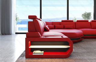 Mini Sofa Asti U-Form in Leder rot-schwarz