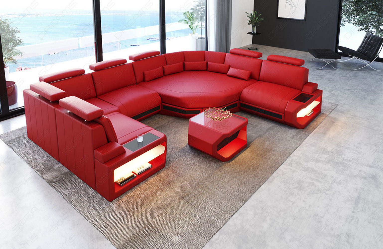 Leder Wohnlandschaft Asti Mini – Modern & Komfortabel rot-schwarz