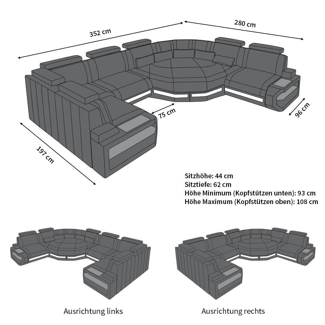 Leder Wohnlandschaft Asti Mini – Modern & Komfortabel rot-schwarz