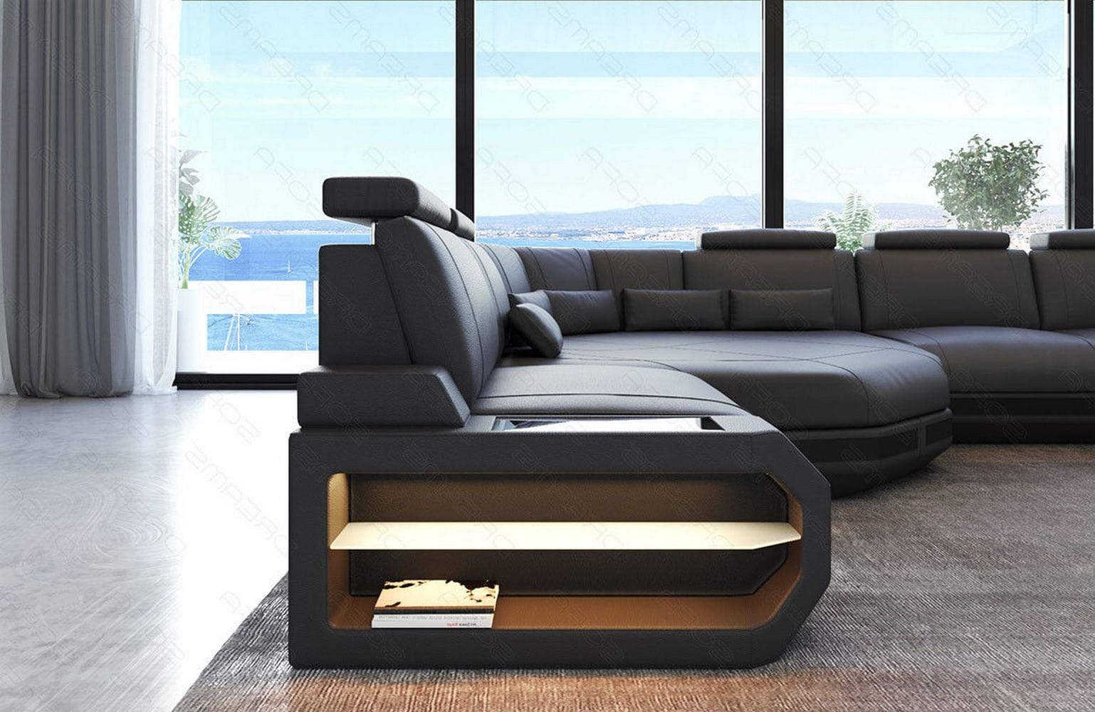 Sofa Asti in Leder grau-schwarz