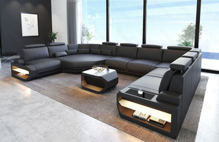 Sofa Asti U-Form in Leder grau-schwarz