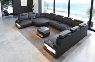 Sofa Asti U-Form in Leder grau-schwarz
