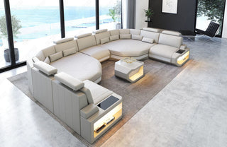 XXL Wohnlandschaft Asti U-Form in Leder beige-weiß