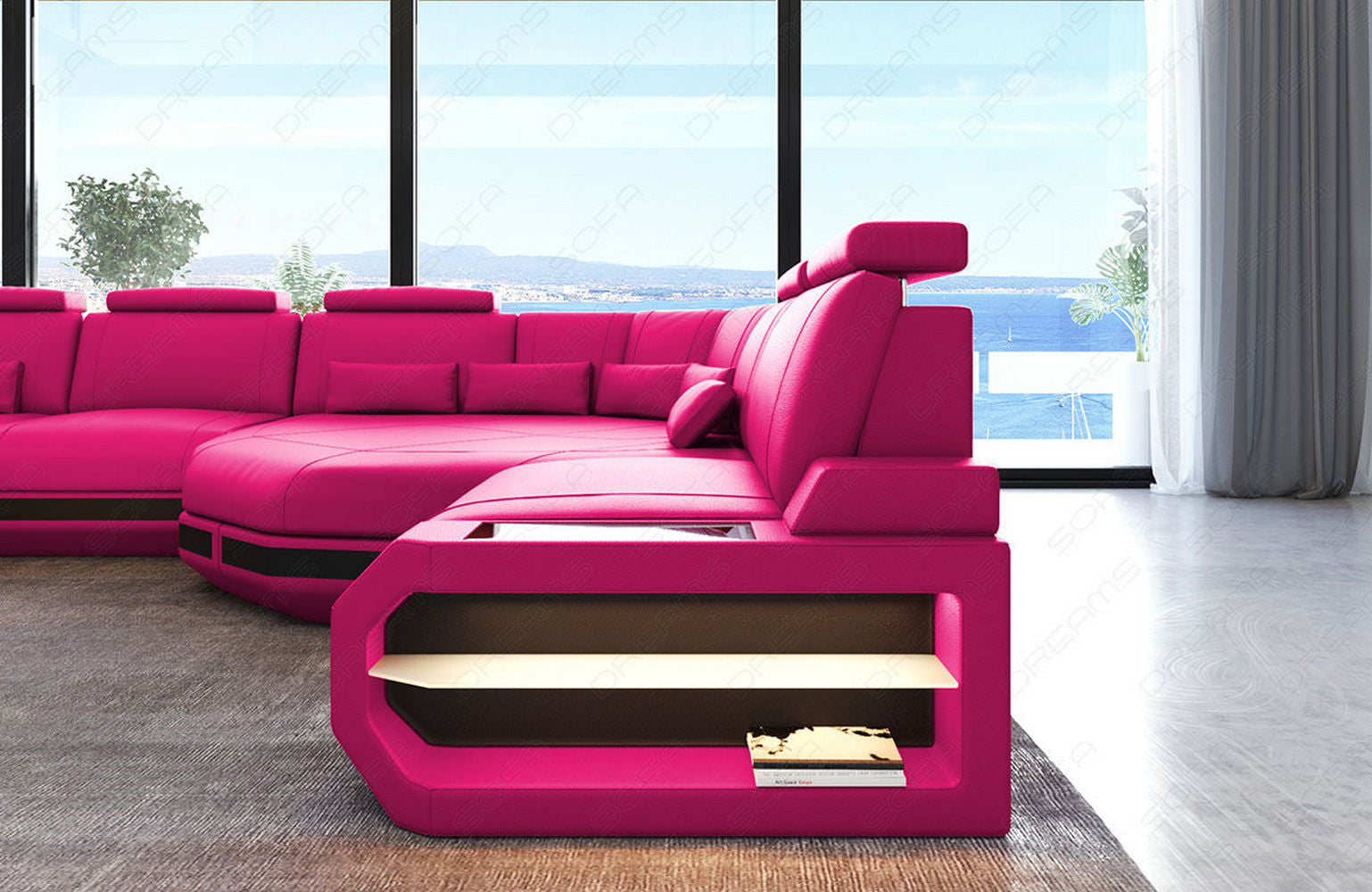 Leder Wohnlandschaft Asti XXL – Komfort & Stil pink-schwarz