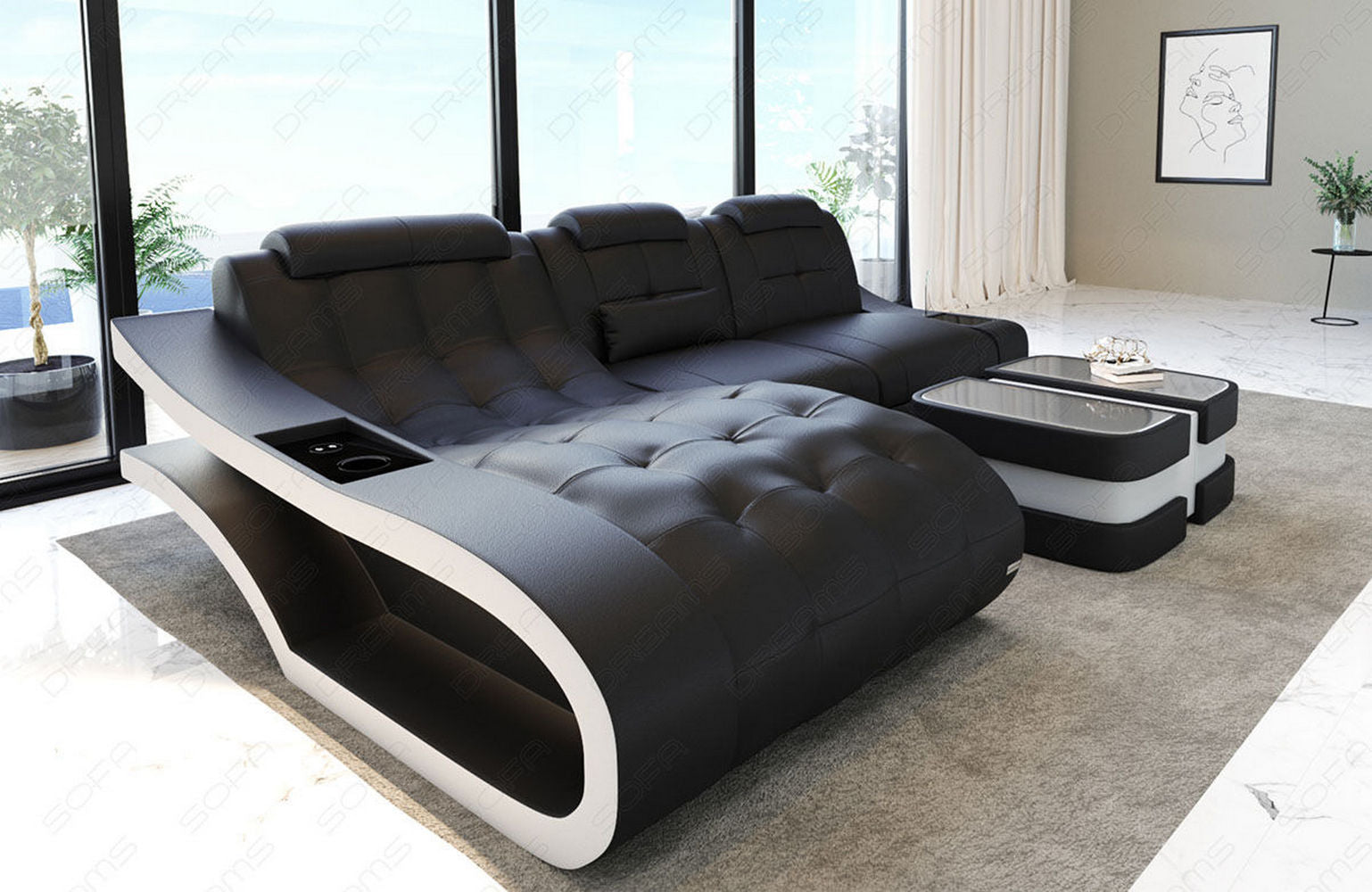 Mini Ecksofa Elegante aus Leder – Stilvoll & Komfortabel Schwarz-Weiß