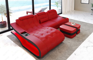 Mini Ecksofa Elegante L-Form in Leder Rot-Schwarz