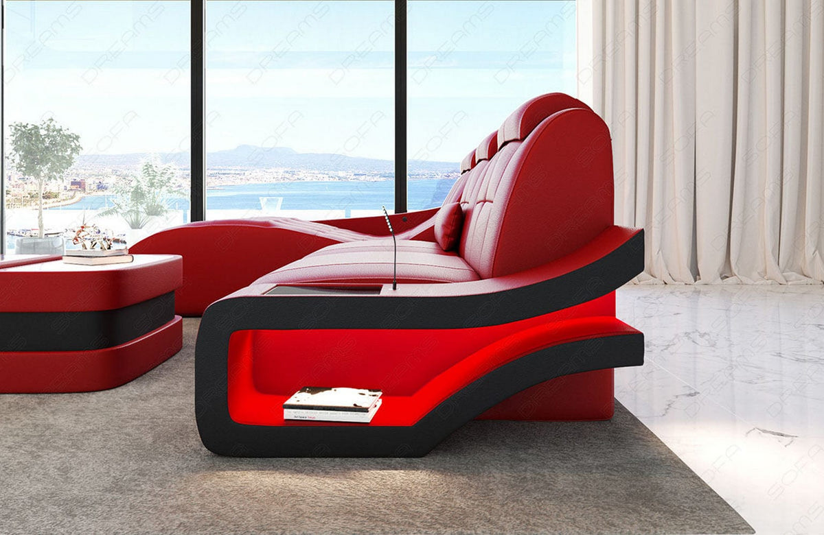 Mini Ecksofa Elegante L-Form in Leder Rot-Schwarz