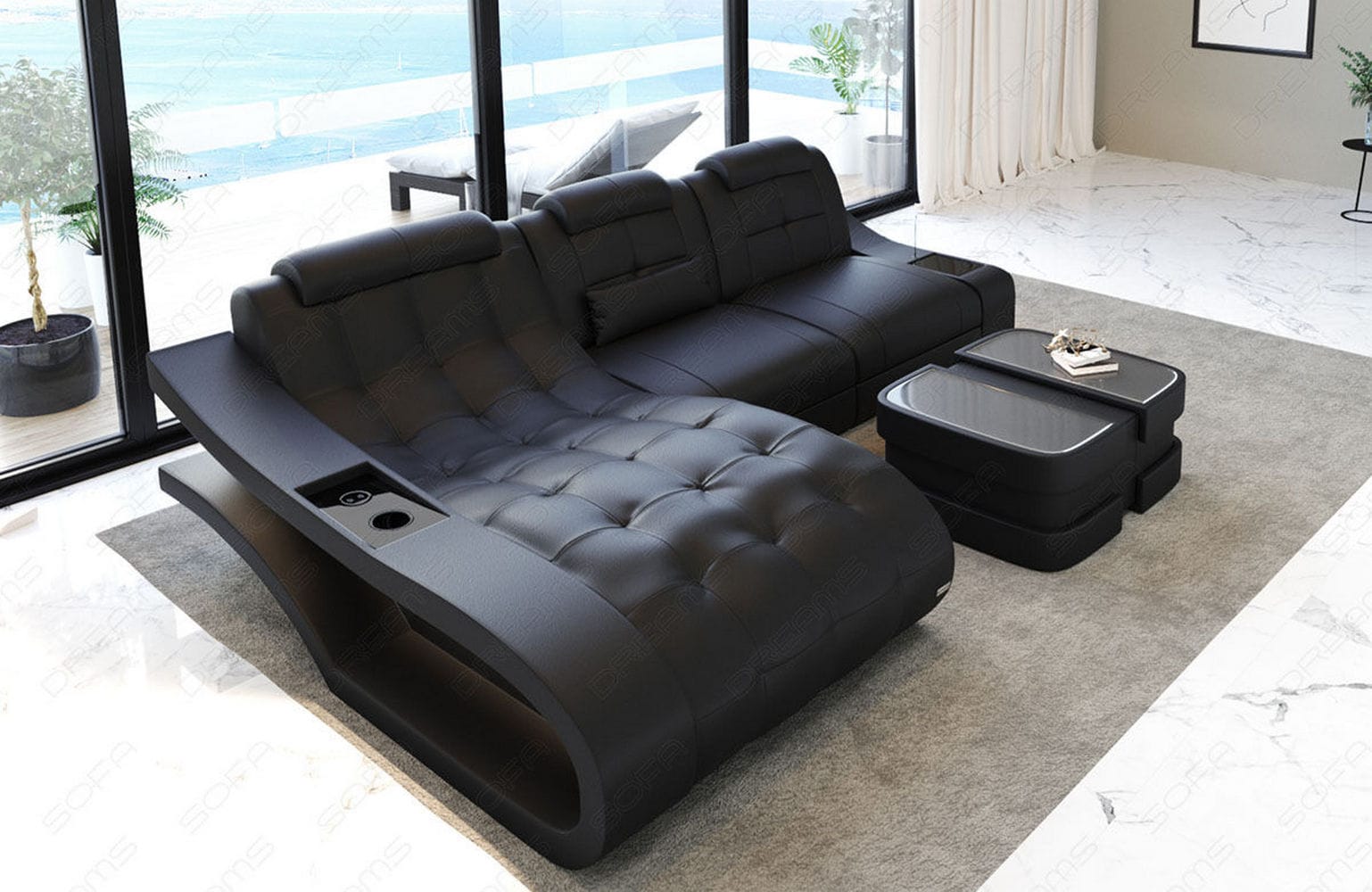 Ecksofa Elegante – Leder & Komfort schwarz