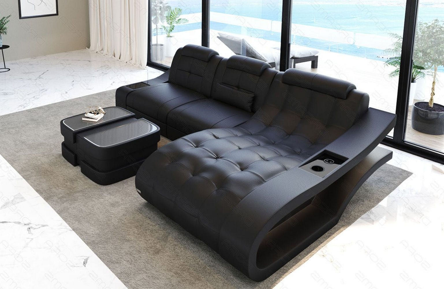 Ecksofa Elegante – Leder & Komfort schwarz