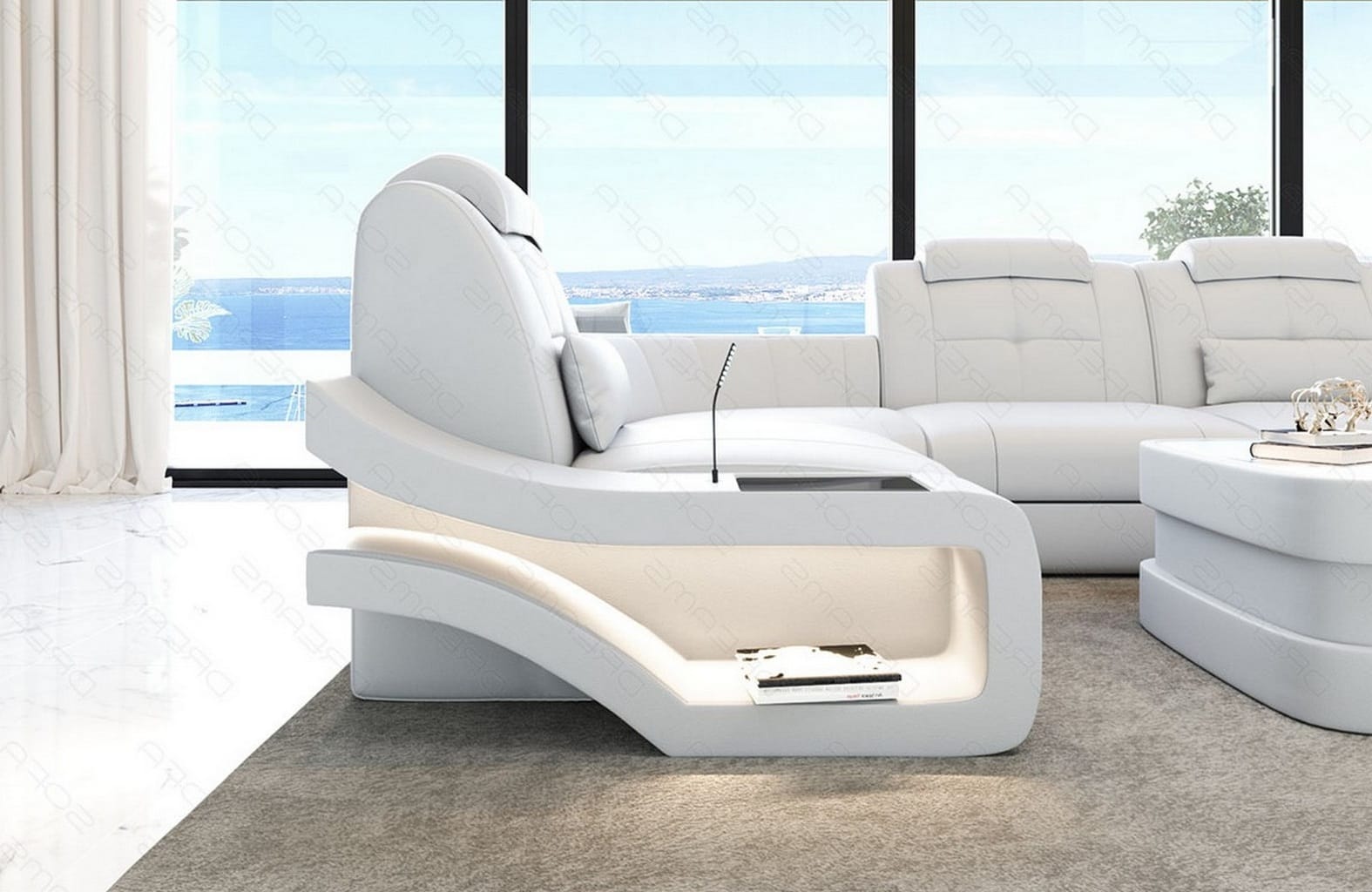 Ecksofa Elegante – Leder & Komfort weiß