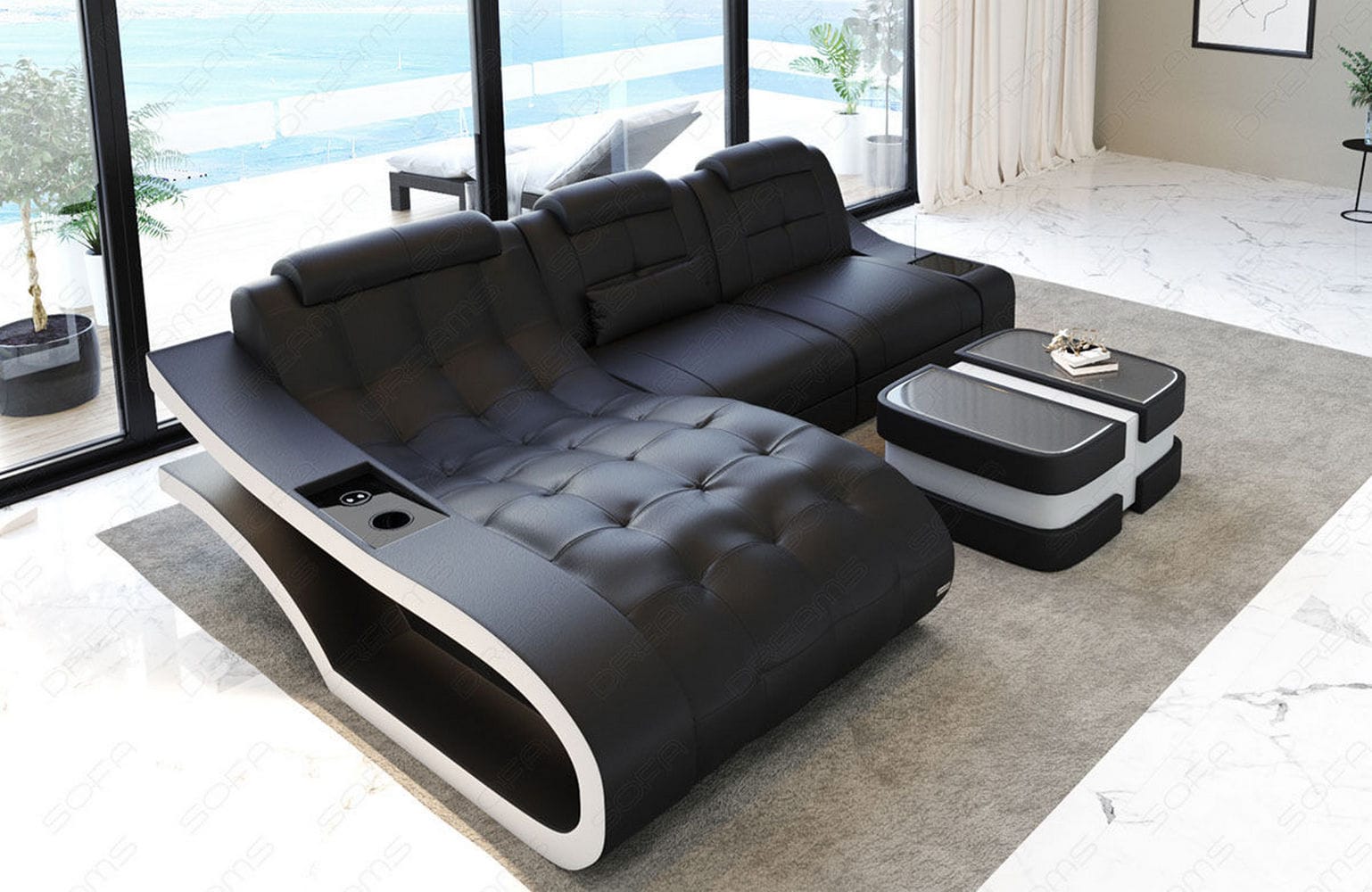 Ecksofa Elegante – Leder & Komfort schwarz-weiß