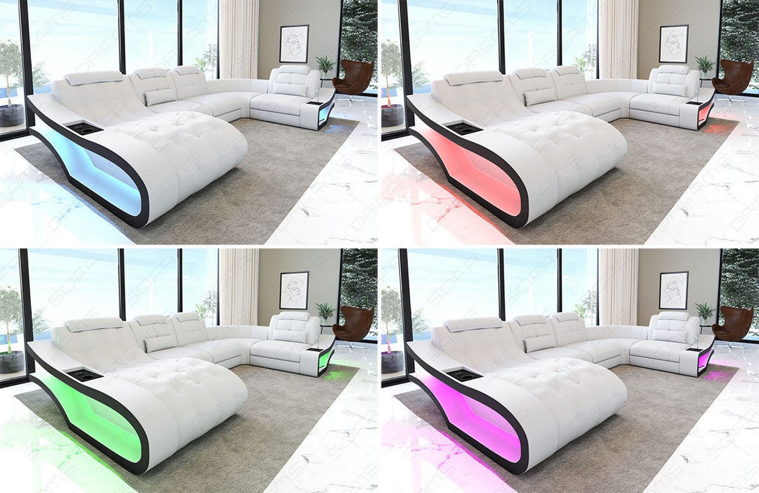 Ecksofa Elegante – Leder & Komfort weiß-schwarz