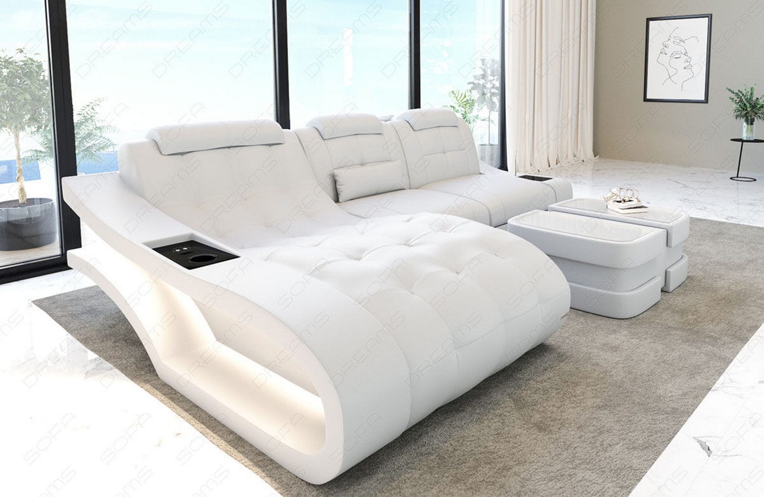 Ecksofa Elegante – Leder & Komfort weiß