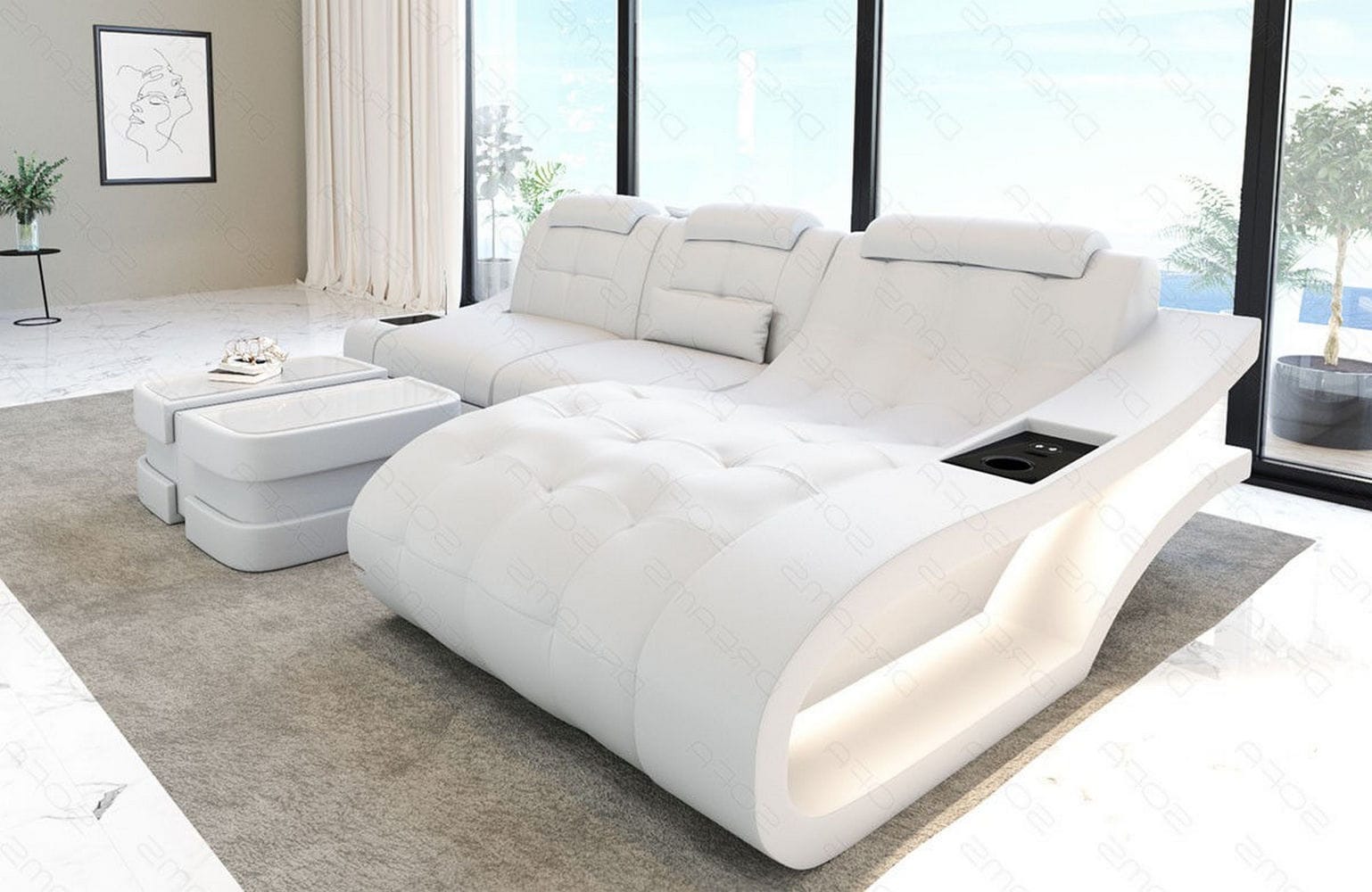 Ecksofa Elegante – Leder & Komfort weiß