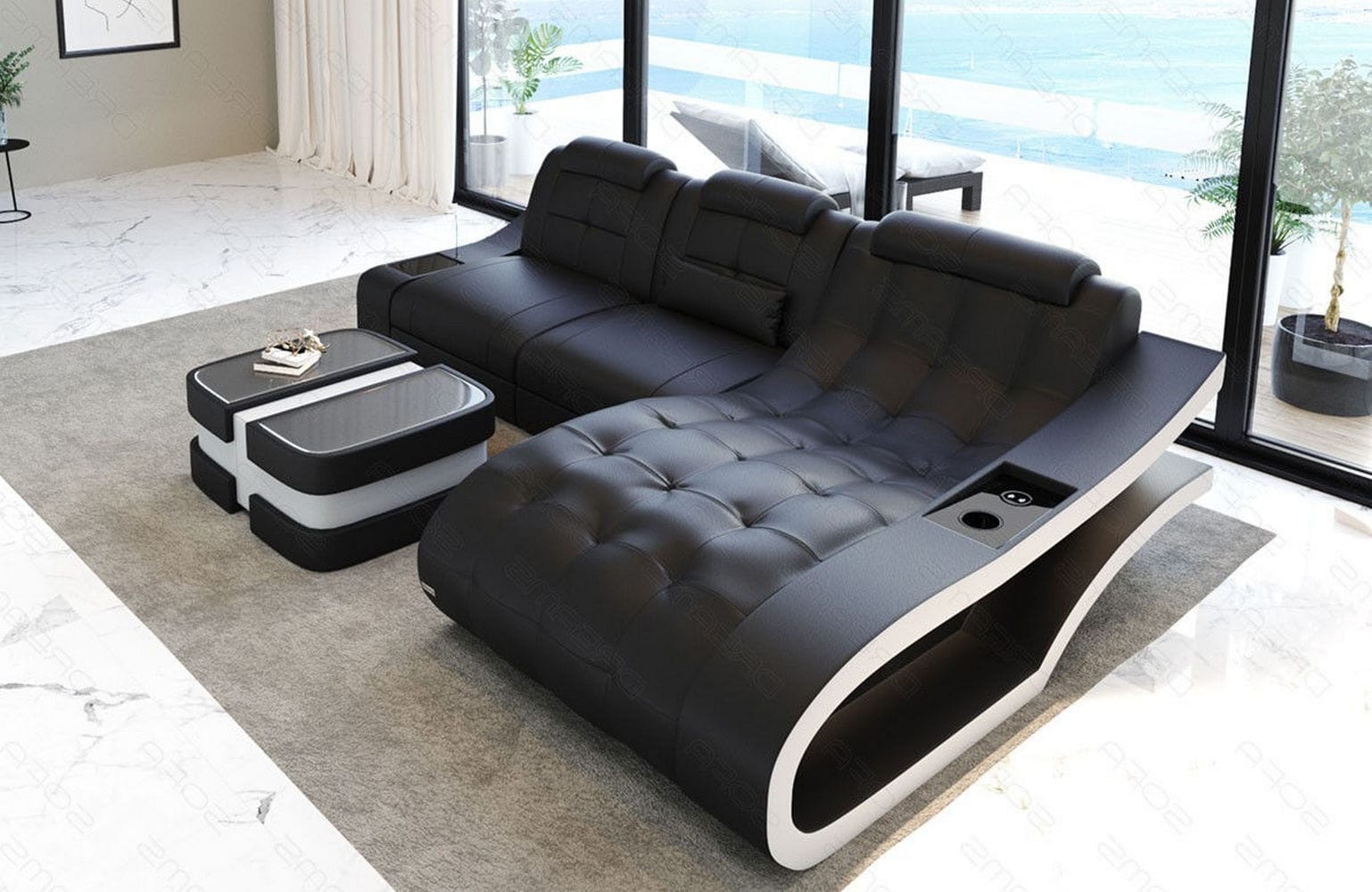 Ecksofa Elegante – Leder & Komfort schwarz-weiß