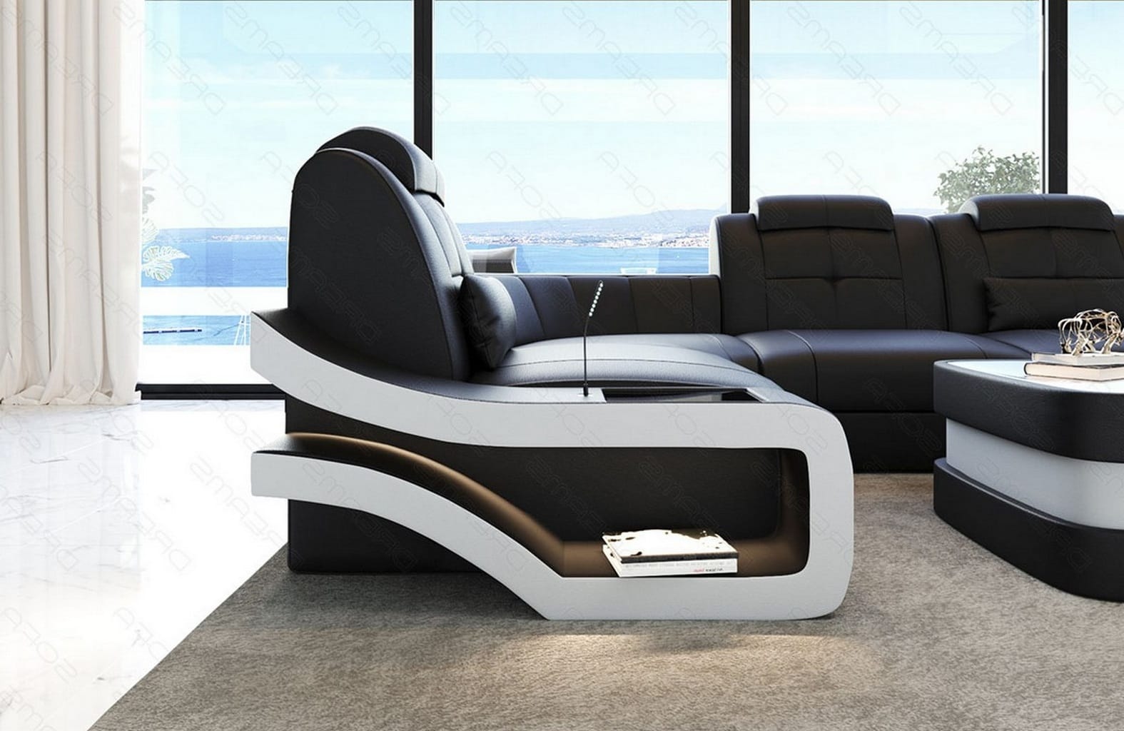 Ecksofa Elegante – Leder & Komfort schwarz-weiß