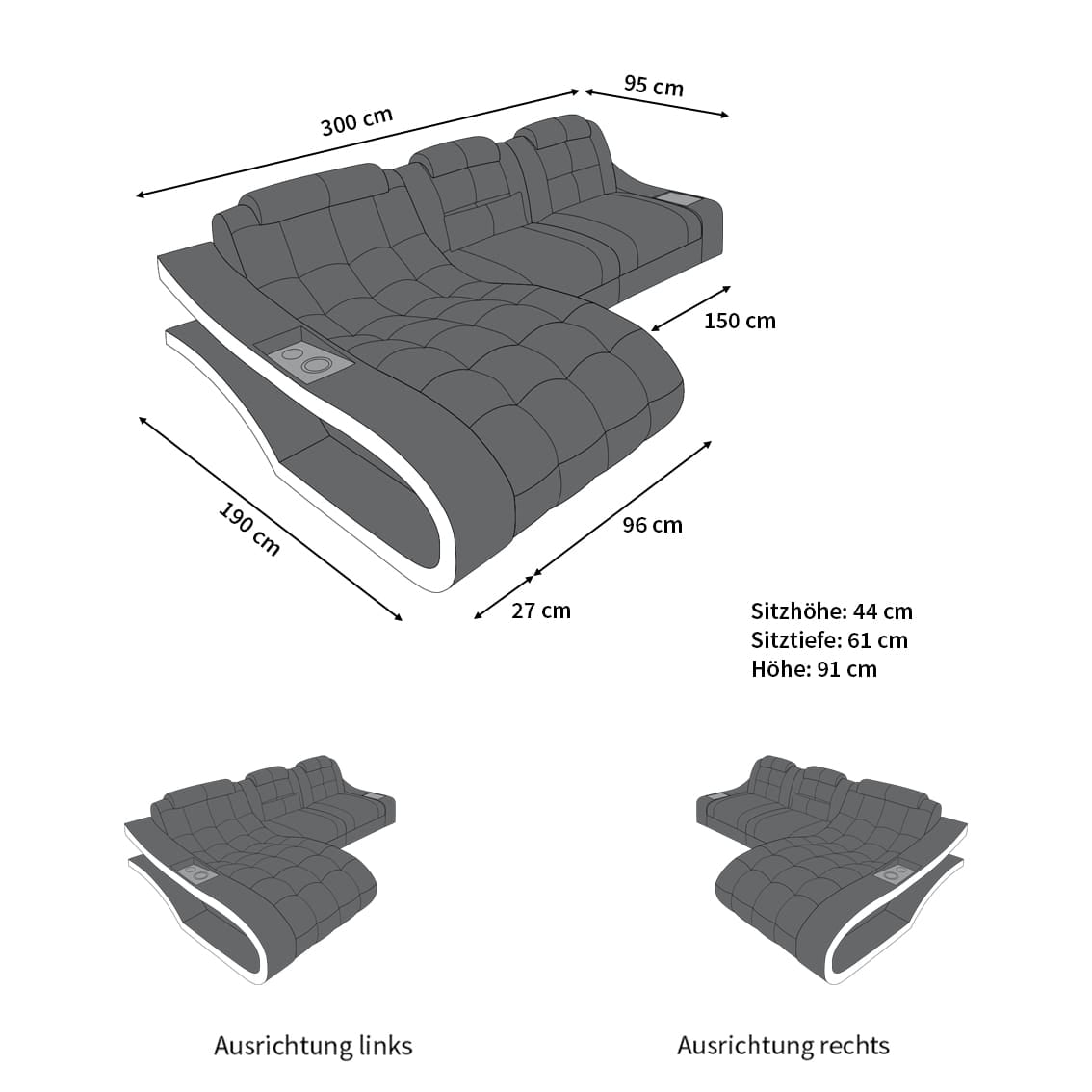 Ecksofa Elegante – Leder & Komfort weiß-schwarz