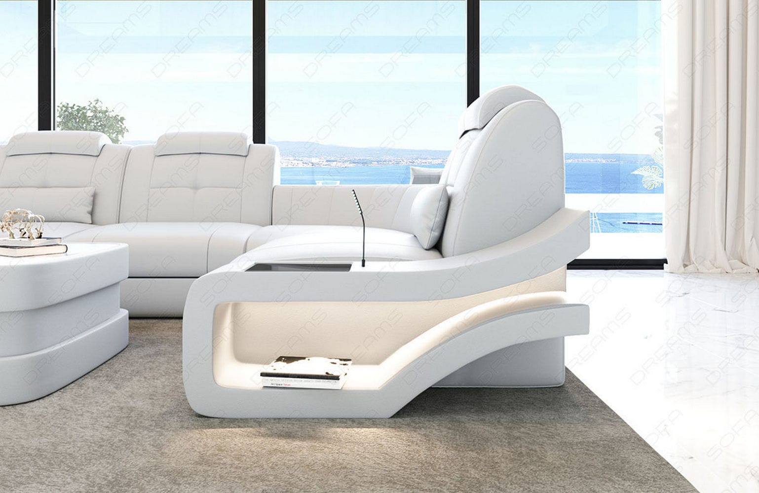 Ecksofa Elegante – Leder & Komfort weiß