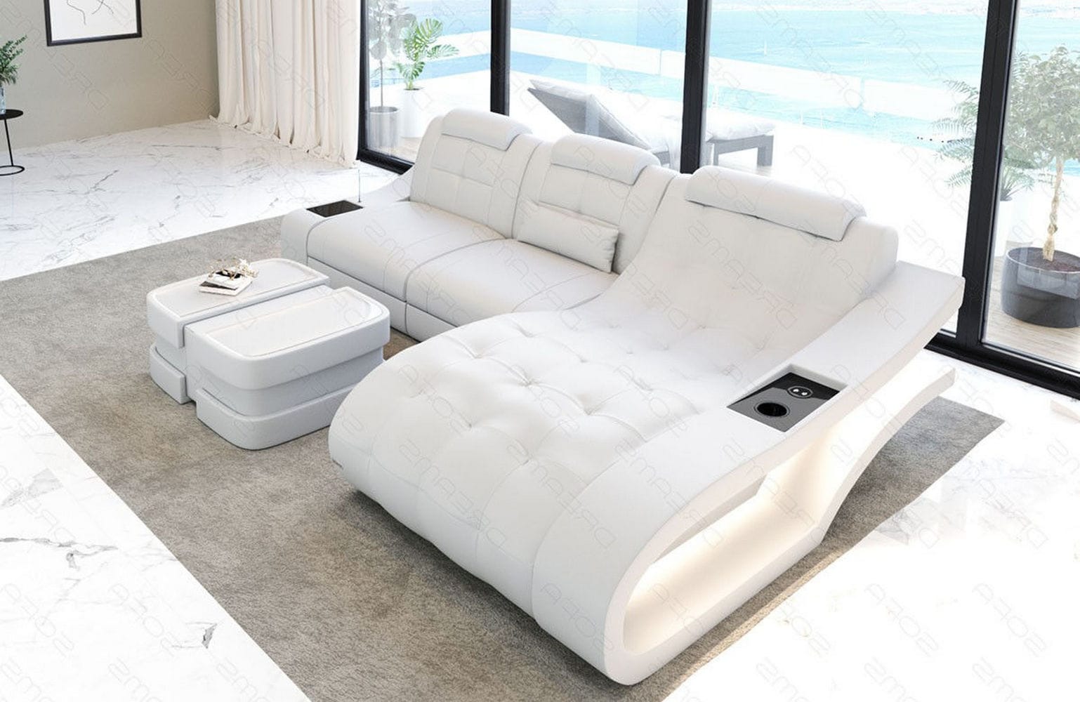 Ecksofa Elegante – Leder & Komfort weiß
