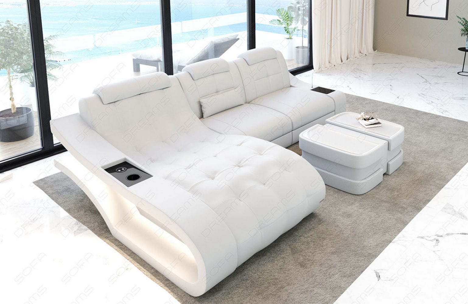 Ecksofa Elegante – Leder & Komfort weiß