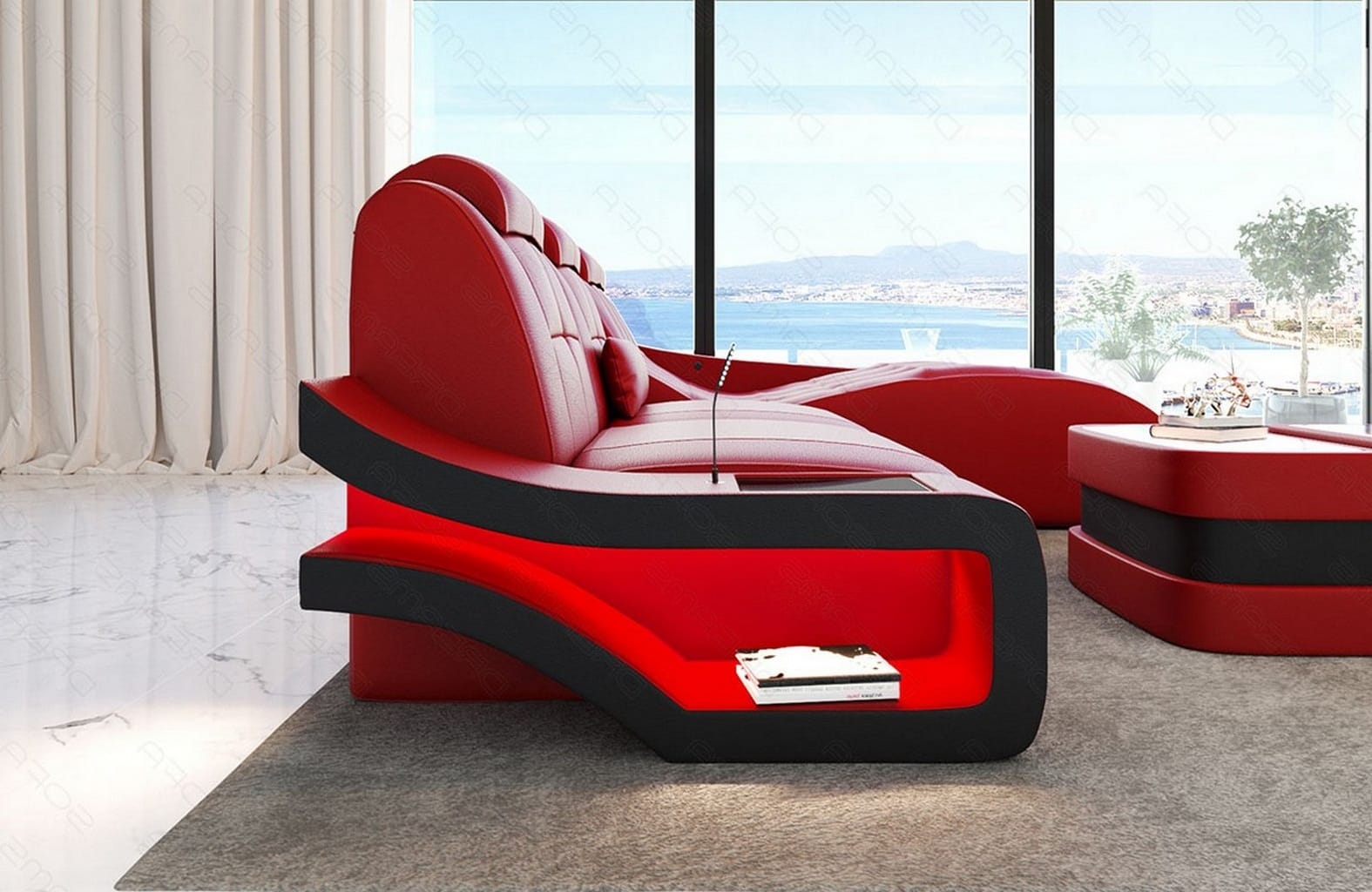 Ecksofa Elegante – Leder & Komfort rot-schwarz