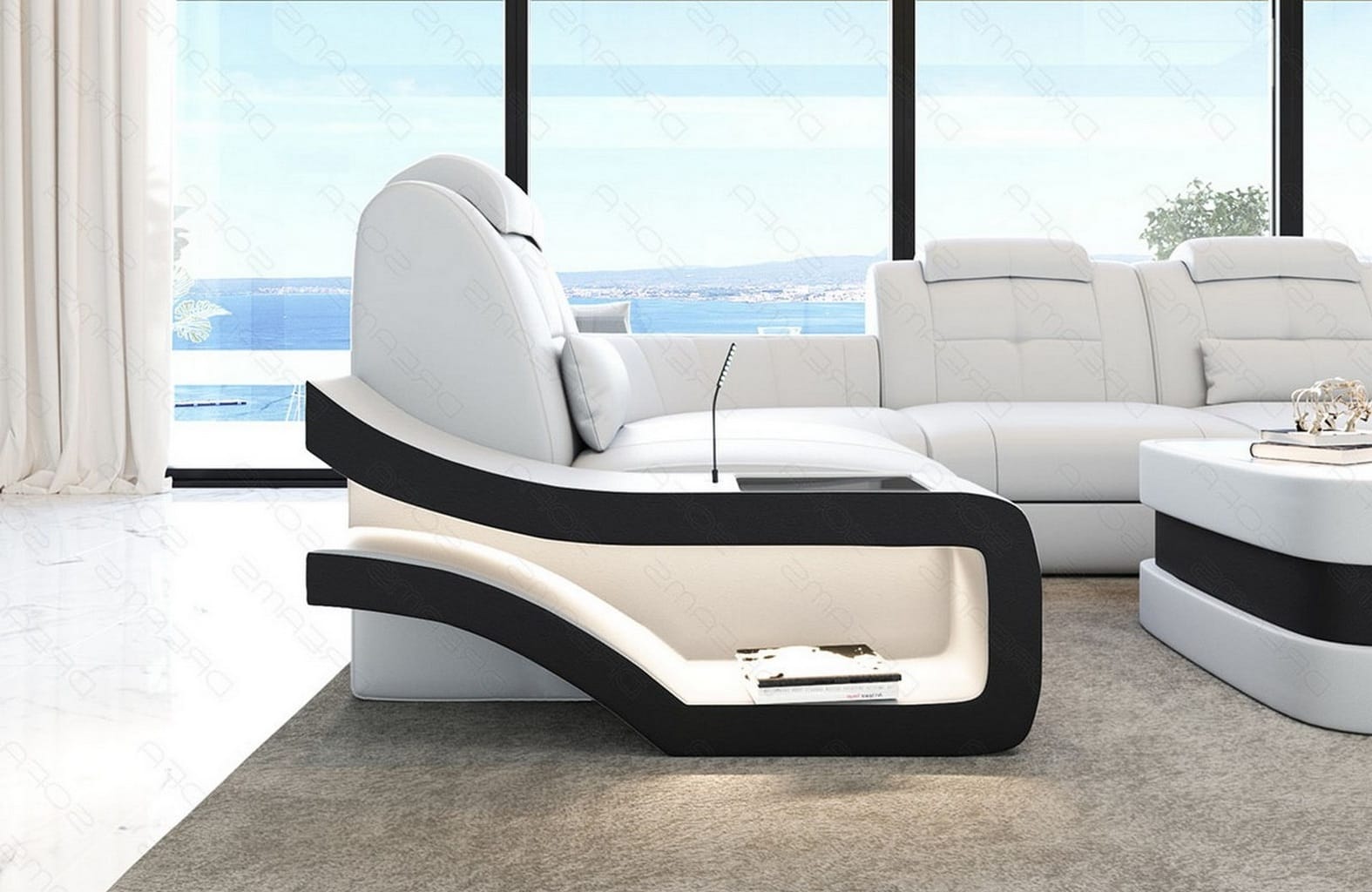 Ecksofa Elegante – Leder & Komfort weiß-schwarz