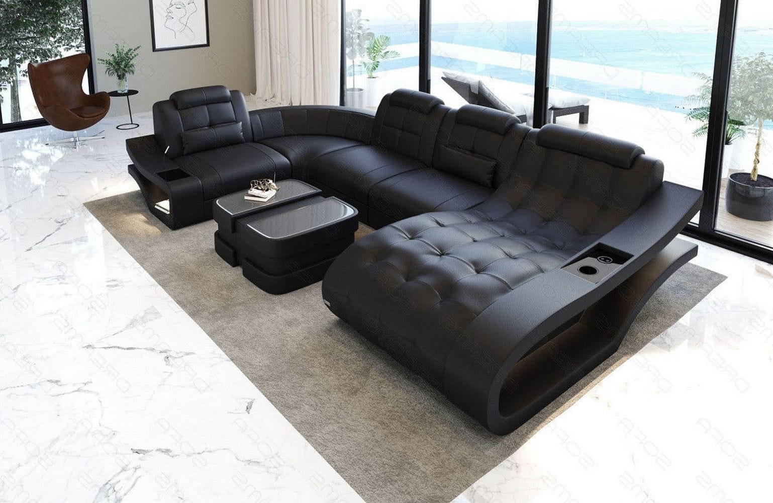 Leder Wohnlandschaft Elegante – Komfort pur schwarz