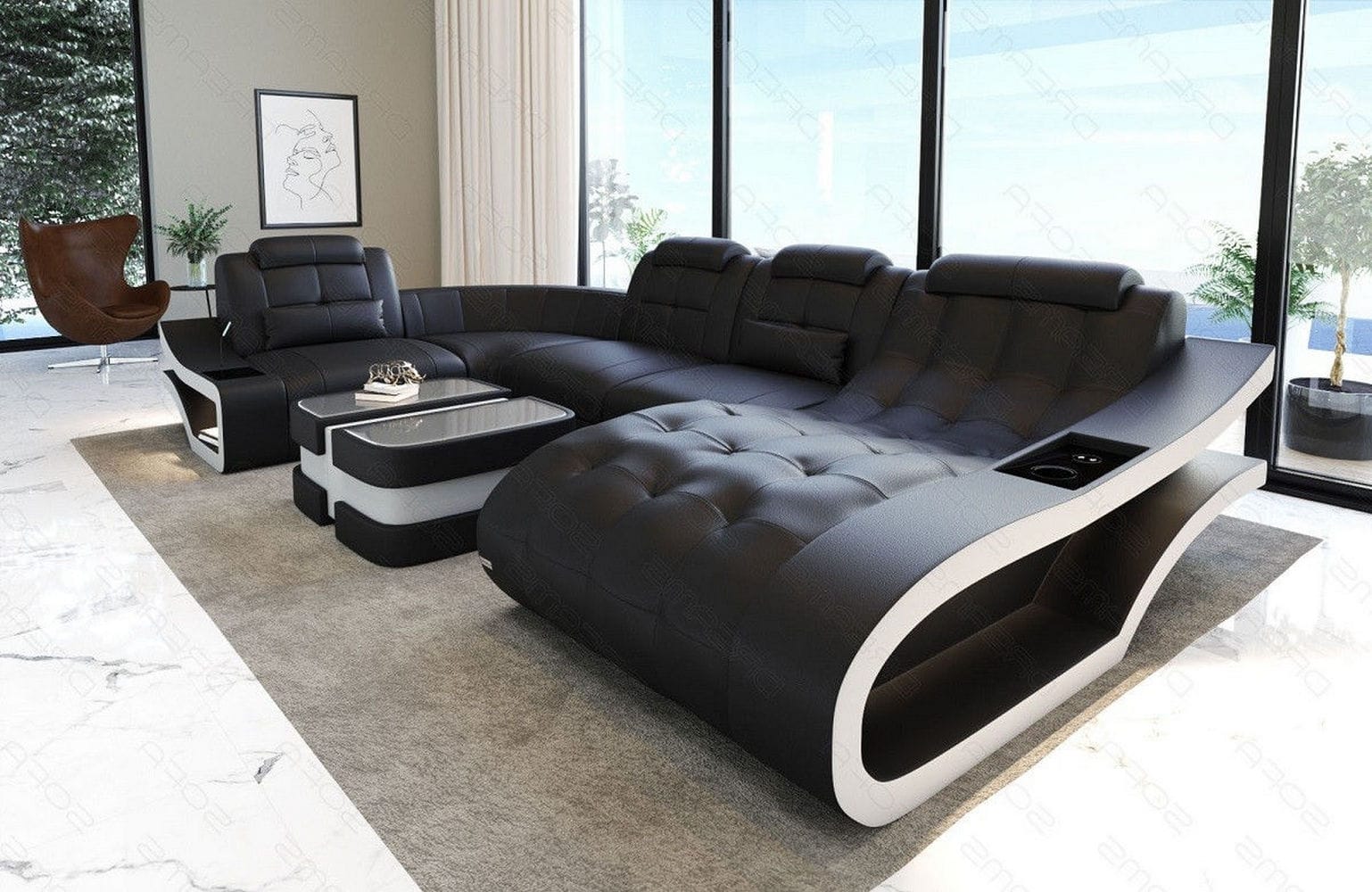 Leder Wohnlandschaft Elegante – Komfort pur schwarz-weiß