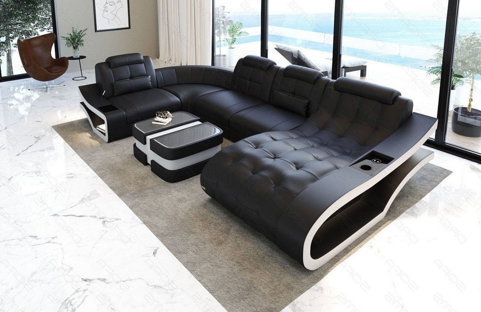 Leder Wohnlandschaft Elegante – Komfort pur schwarz-weiß