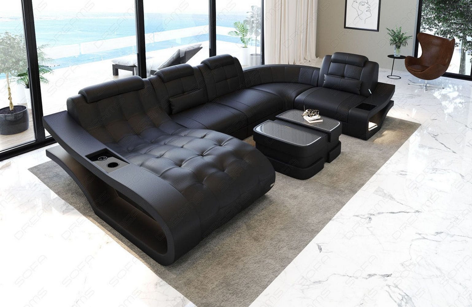 Leder Wohnlandschaft Elegante – Komfort pur schwarz