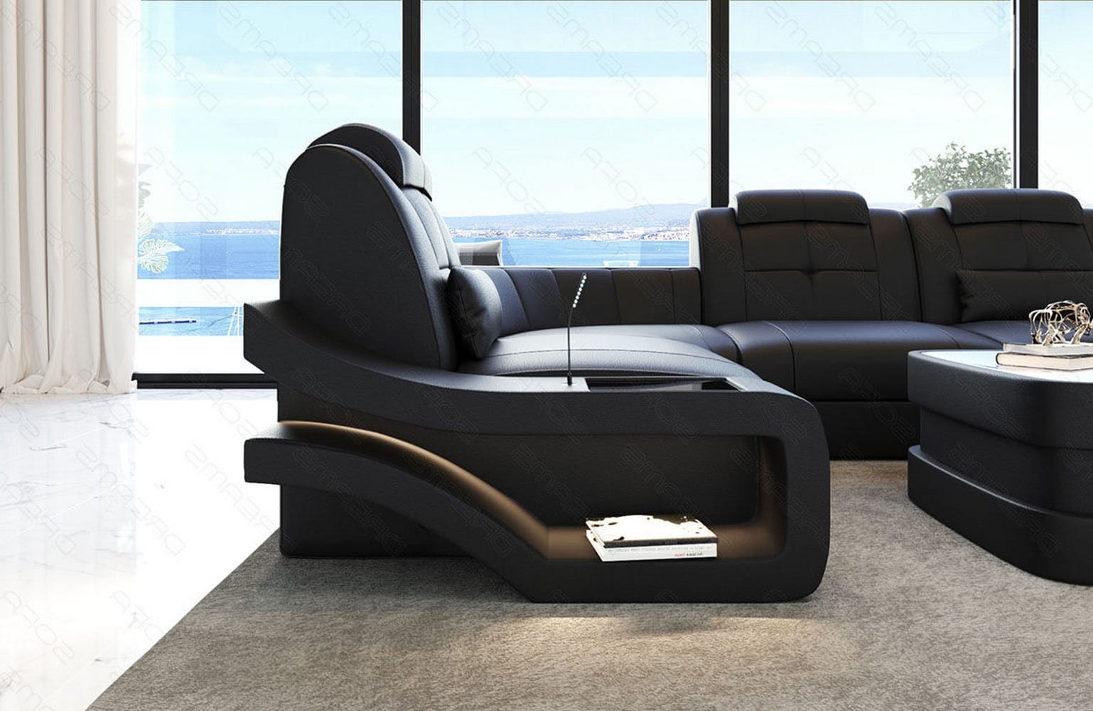 Leder Wohnlandschaft Elegante – Komfort pur schwarz