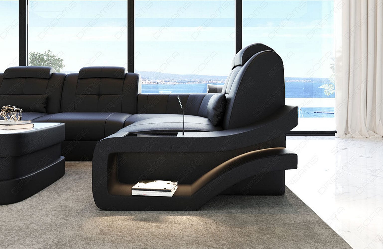 Leder Wohnlandschaft Elegante – Komfort pur schwarz