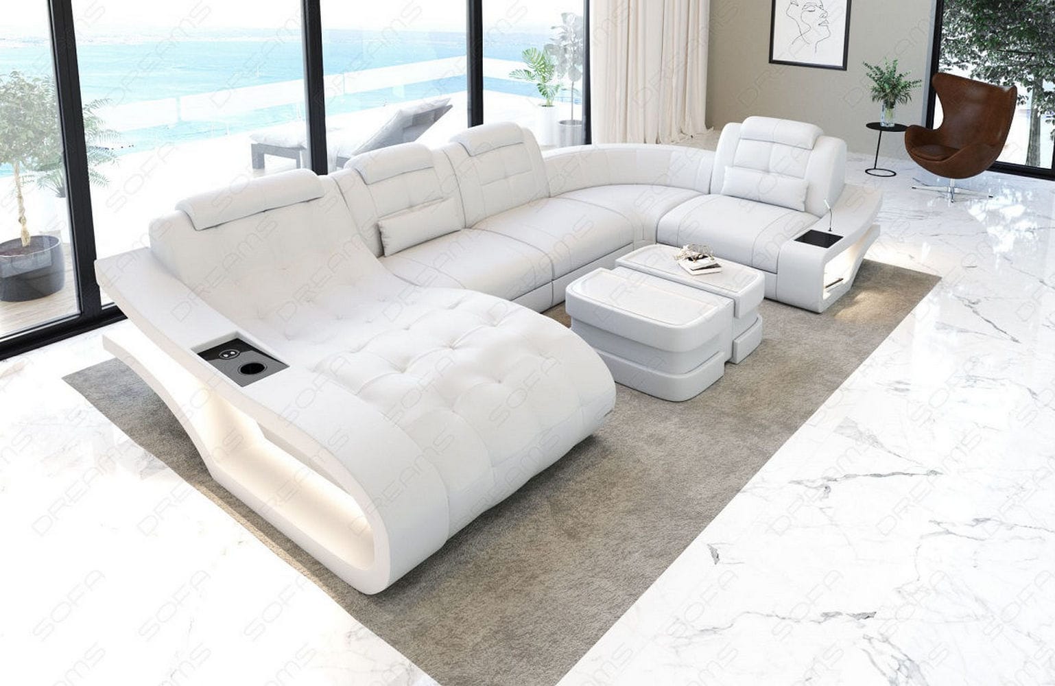 Leder Wohnlandschaft Elegante – Komfort pur weiß