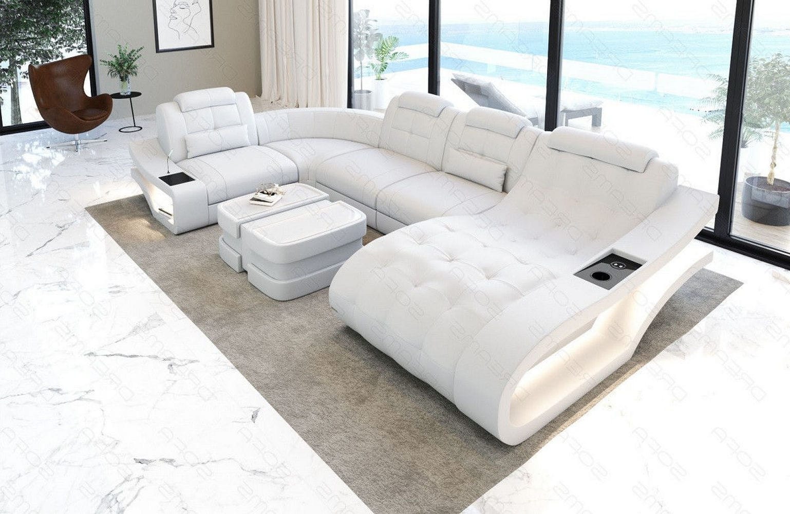 Leder Wohnlandschaft Elegante – Komfort pur weiß