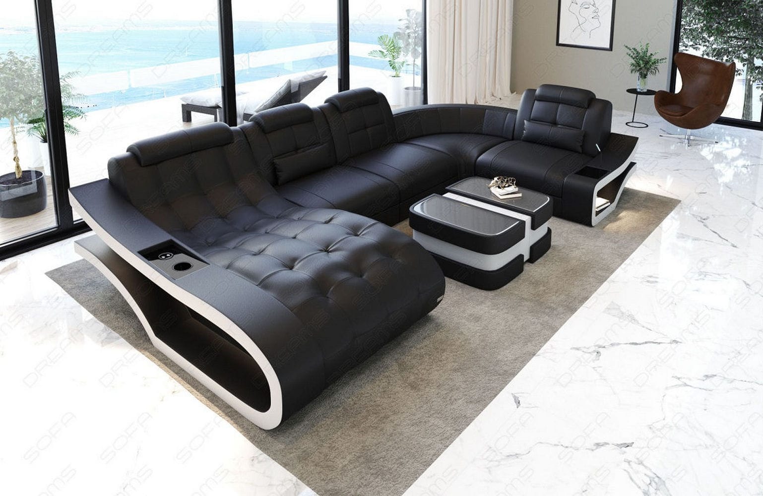 Leder Wohnlandschaft Elegante – Komfort pur schwarz-weiß