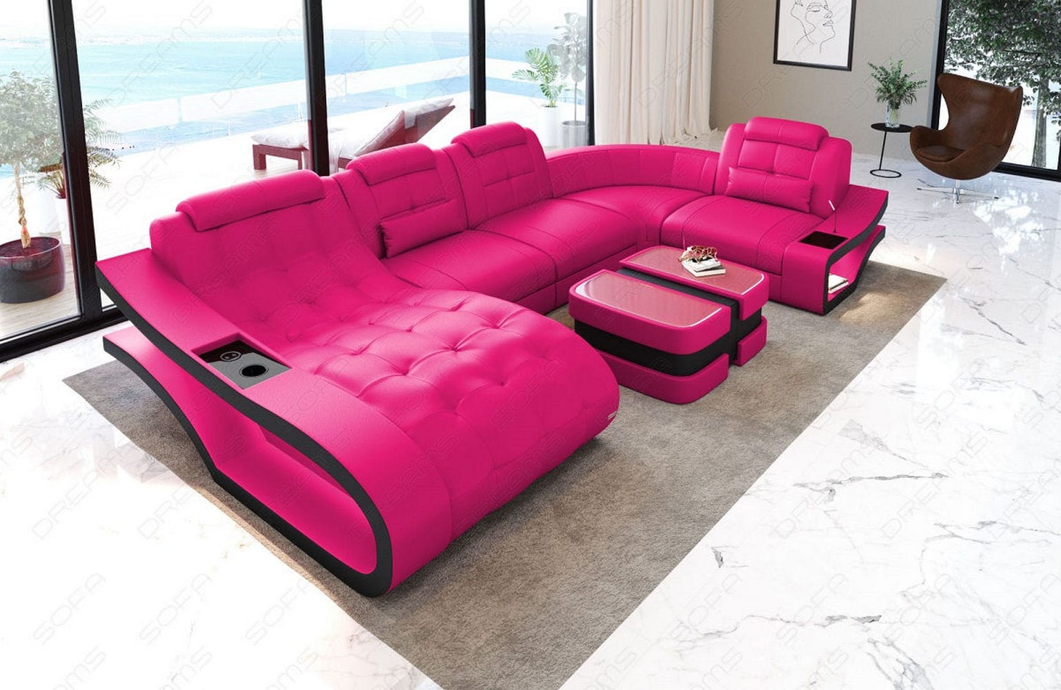 Leder Wohnlandschaft Elegante – Komfort pur pink-schwarz