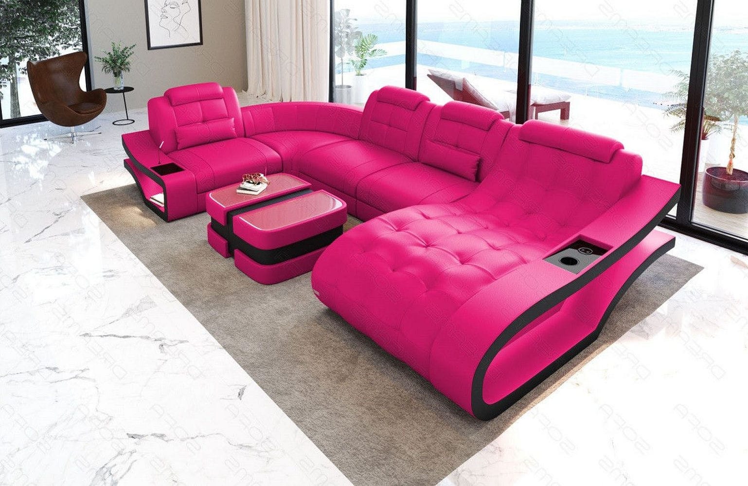 Leder Wohnlandschaft Elegante – Komfort pur pink-schwarz