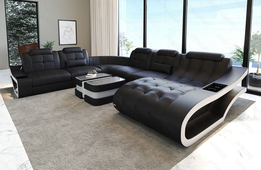 Mini Leder Wohnlandschaft Elegante XXL U-Form