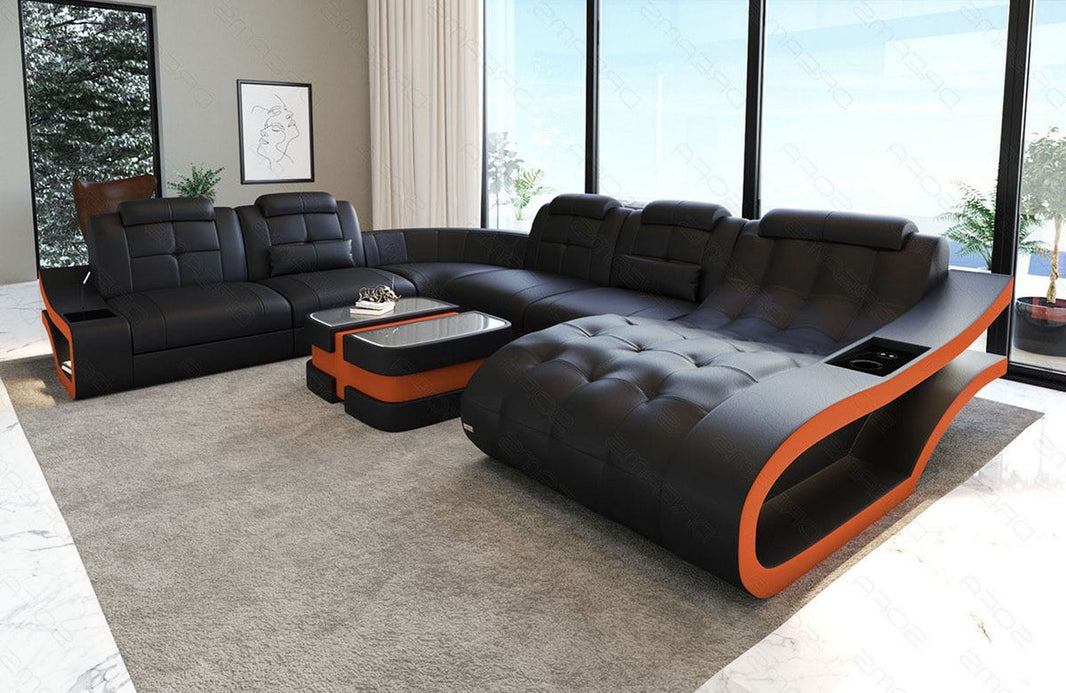 Mini Leder Wohnlandschaft Elegante XXL U-Form