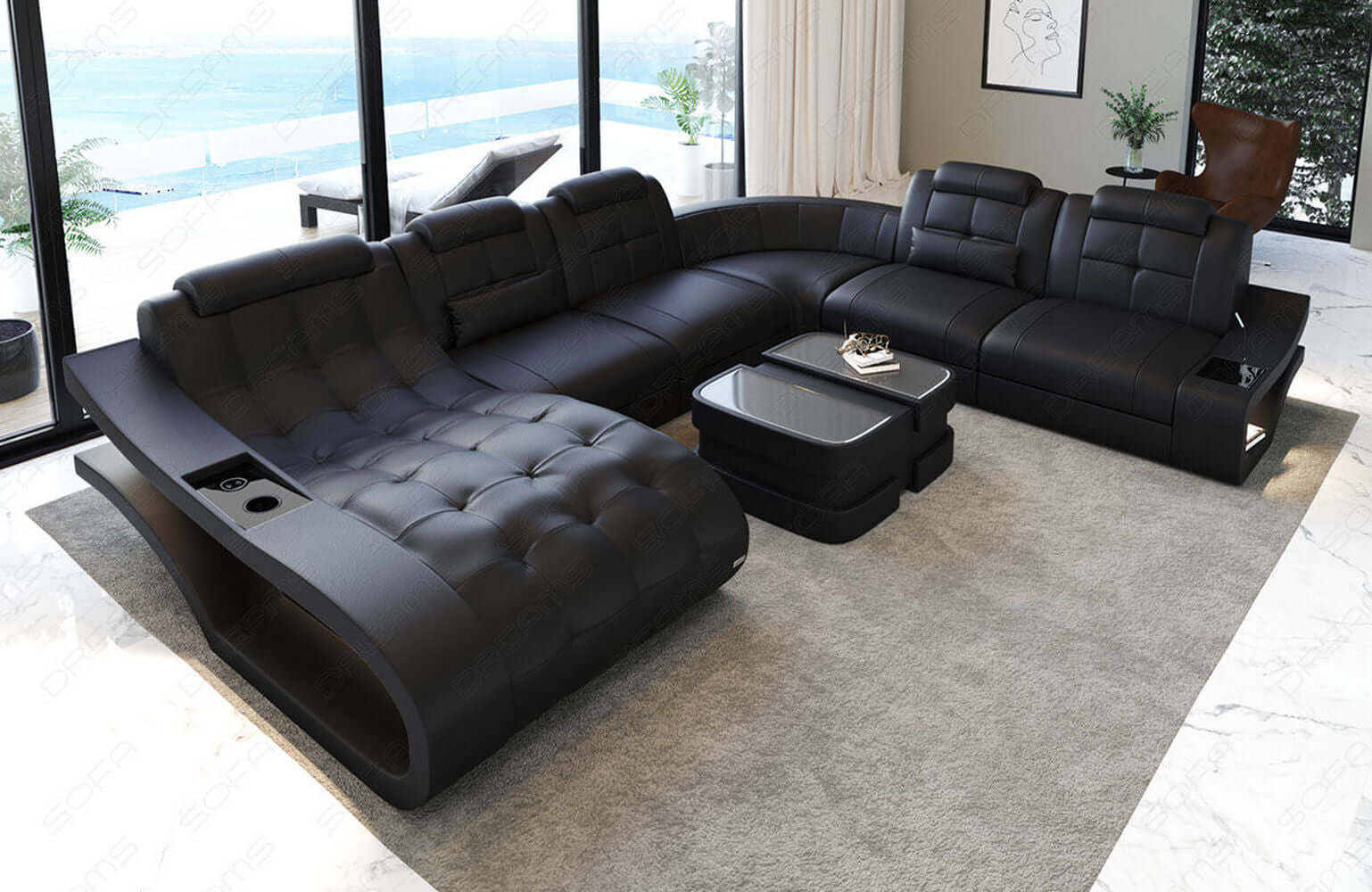 Leder Wohnlandschaft Elegante XXL – Komfort schwarz