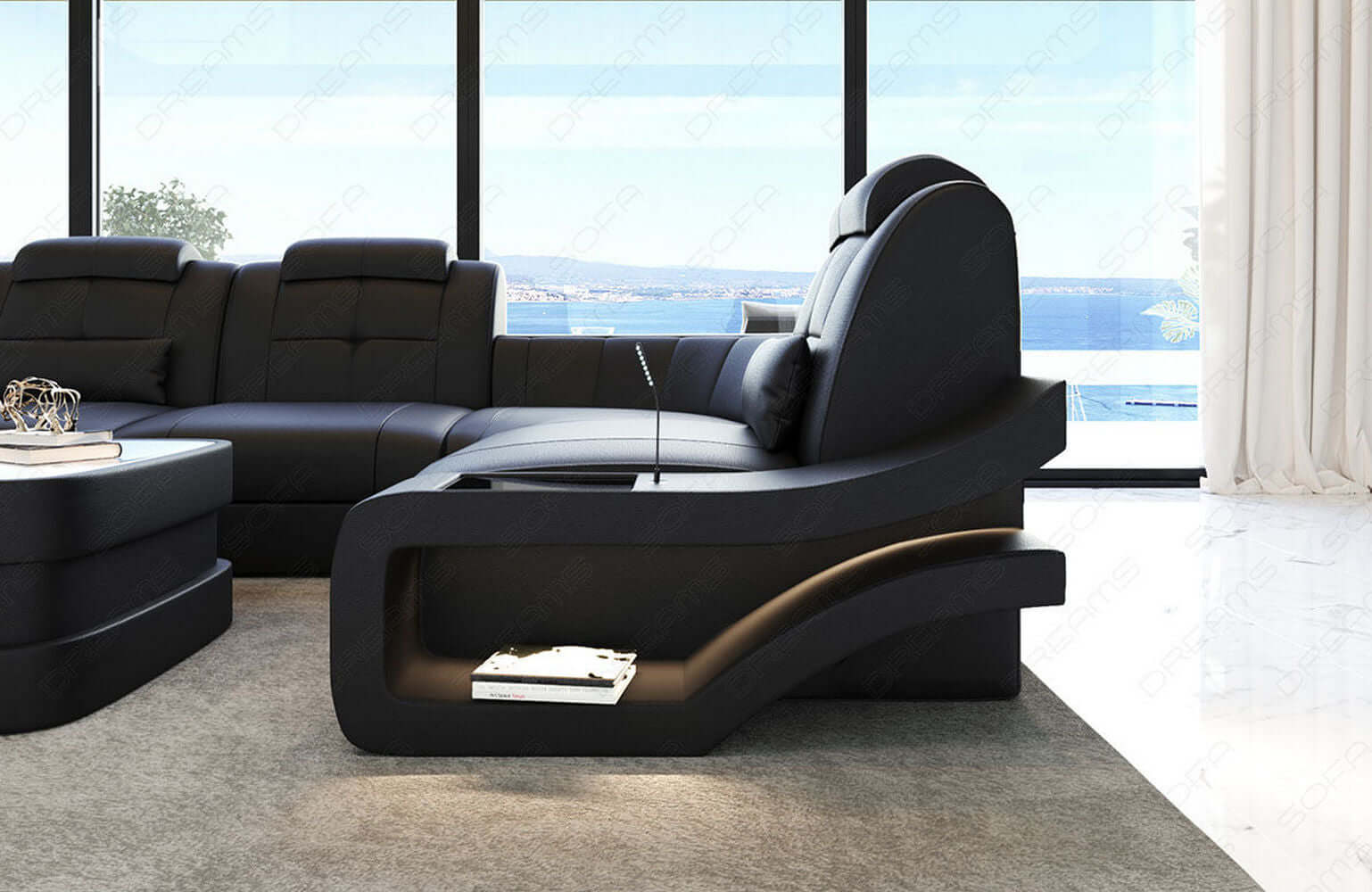 Leder Wohnlandschaft Elegante XXL – Komfort schwarz